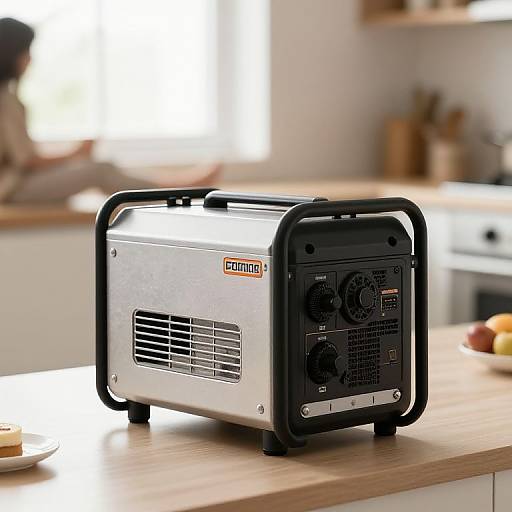 Photograph of a silver and black Cuisinart toaster with black control knobs, placed on a modern kitchen countertop with blurred background.