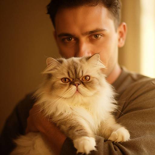 Vintage Portrait of Man with Persian Cat