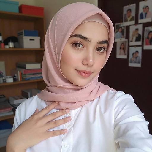 Young Woman in Pink Hijab Selfie
