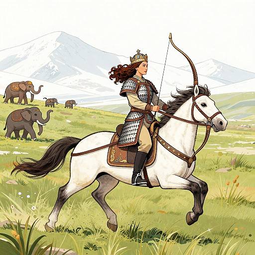 Mongol Archer Woman on Horseback