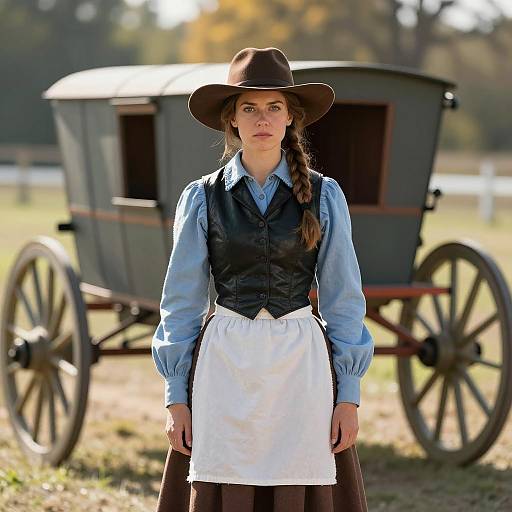 Woman in Stagecoach Era Costume Outdoors