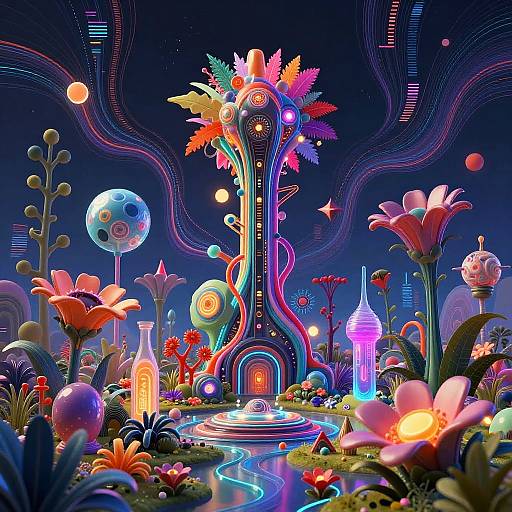 Vibrant Surreal Cybernetic Landscape