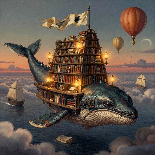 Gargantuan Floating Library Leviathan at Dusk