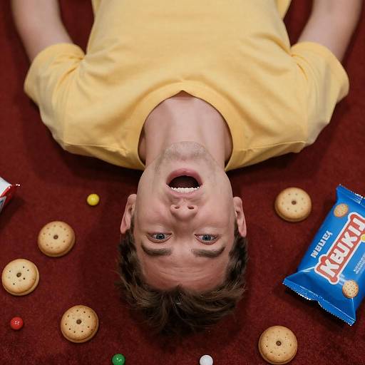 Upside Down Man Surrounded by Treats