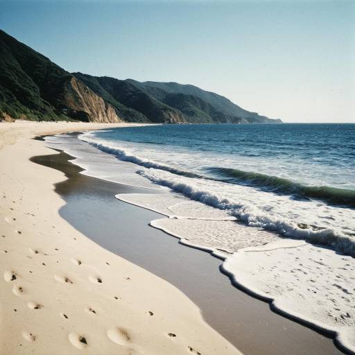 Photorealistic Beach Scene with Hills