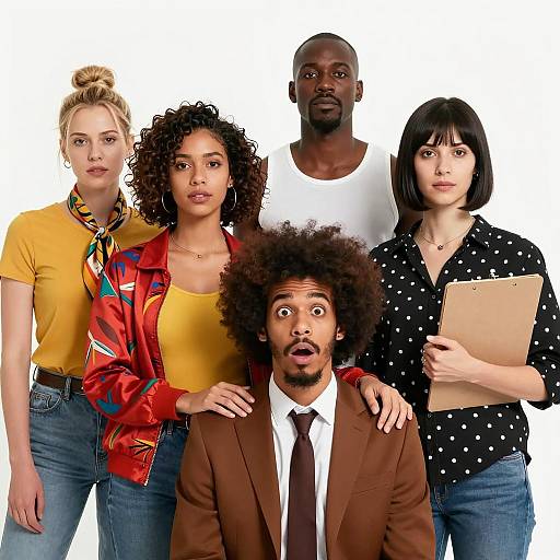 Vibrant Group Photo Illustration with Expressions