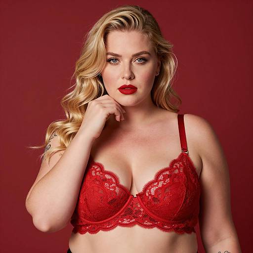 Elegant Plus-Size Red Lingerie Portrait