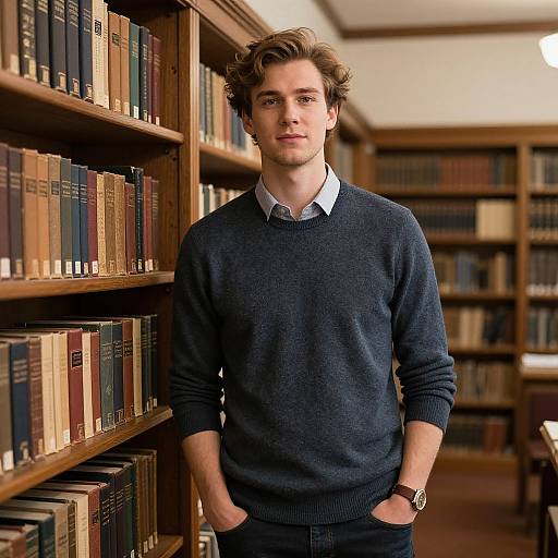Fit European Man in Ivy League Library