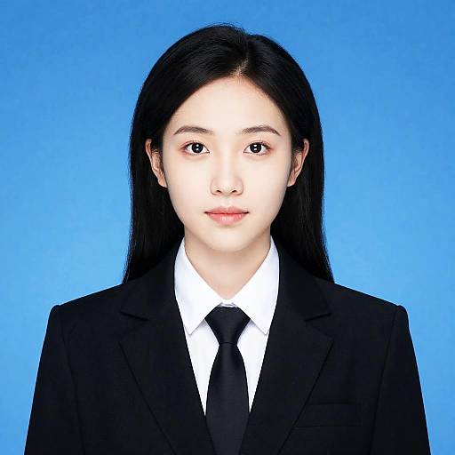 Realistic Blue ID Photo — Female Portrait