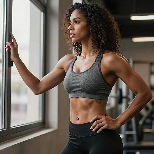 Muscular Woman in Gym Lighting
