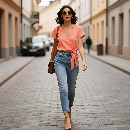 Confident Woman in Coral Sunset Wrap