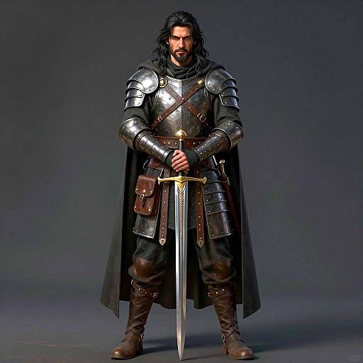 Medieval Male Warrior Holding Sword