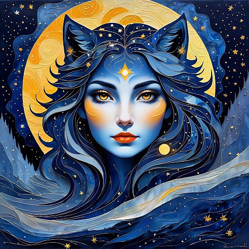 Mystical Wolf Portrait Under Starry Sky Mystical Wolf Portrait Under Starry Sky