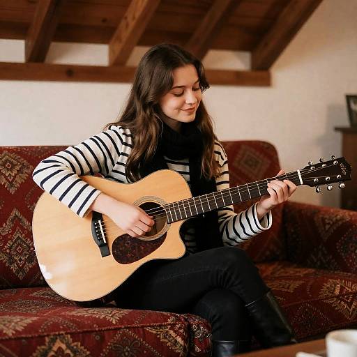 Cozy Acoustic Guitar Scene with Woman