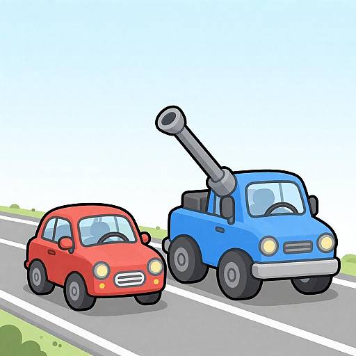 Cartoon Red Car and Blue Tank