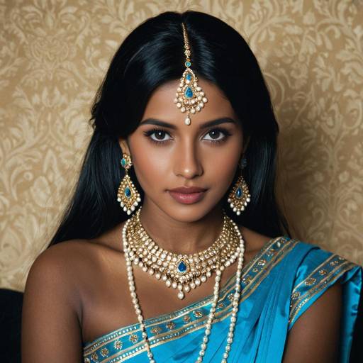Indian Woman in Blue Saree with Traditional Jewelry