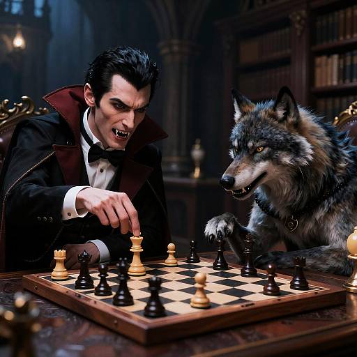Dapper Vampire vs Werewolf Chess Match