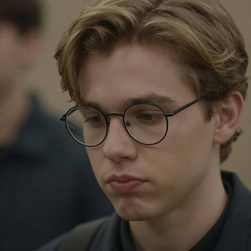Young man with round glasses and blonde hair