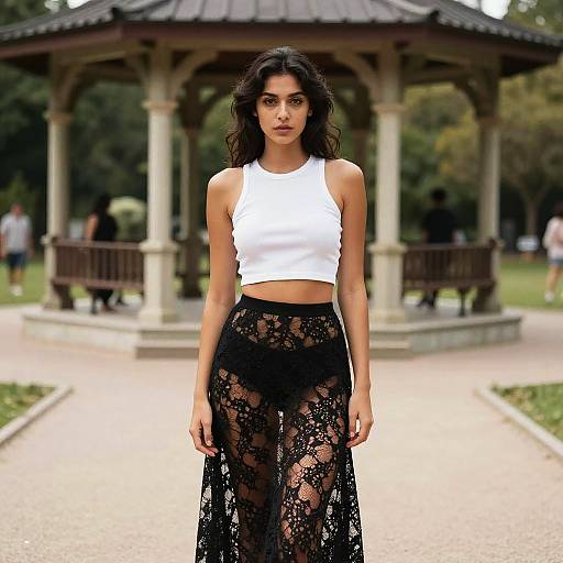 Young Woman in Park with Gazebo
