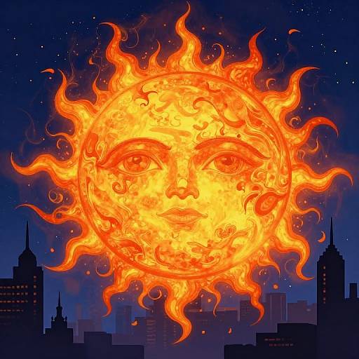 Surreal Giant Sun Over Cityscape