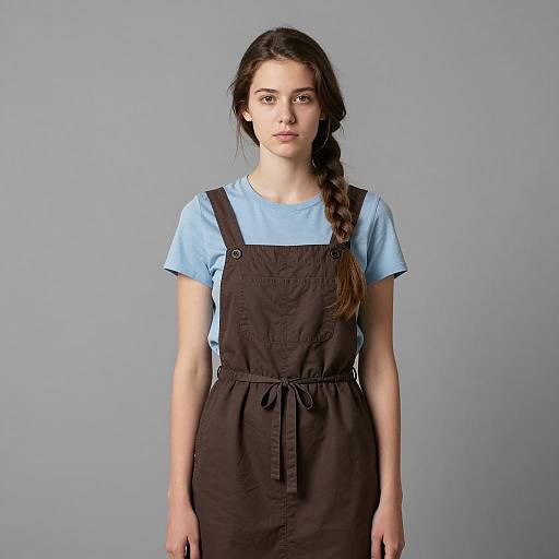 Young Woman in Brown Pinafore Dress