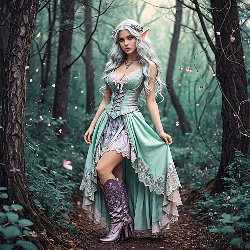 Fantasy Woodland Elf Maiden in Pastel Dress