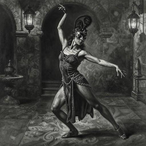 Mysterious Masked Dancer Charcoal Art