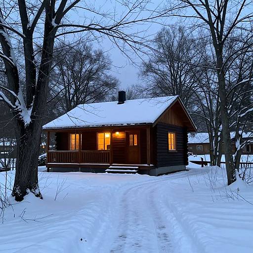 Cozy Winter Cabin in Snowy Landscape