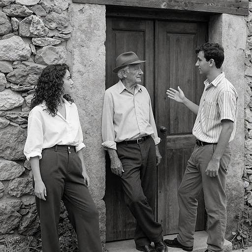 Black and White Trio by Stone Wall