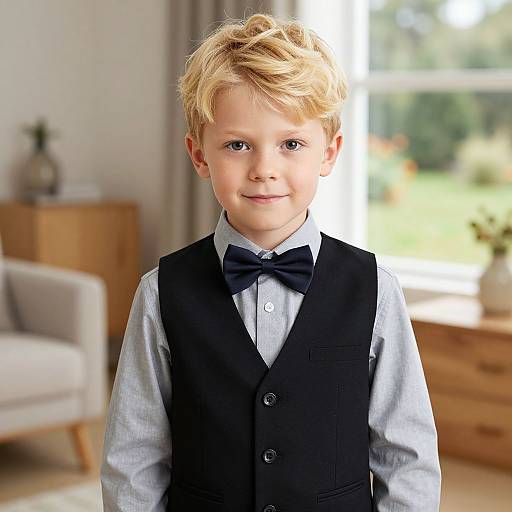 Confident Blonde Boy in Cozy Room