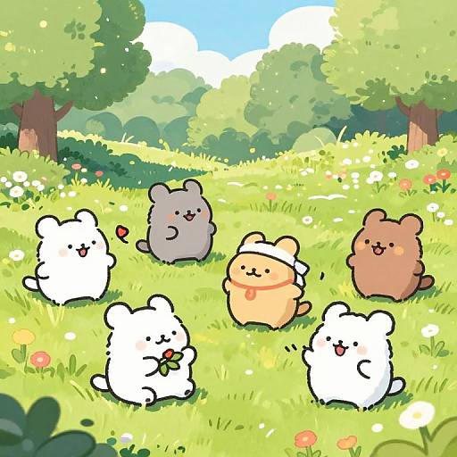 Playful Kemonomsu in Colorful Meadow