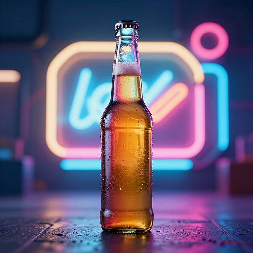 Vibrant Neon Beer Bottle Photography