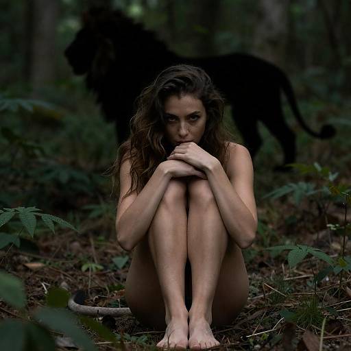 Mystical Woman in Dark Forest Setting
