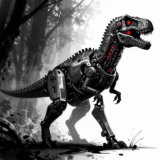 Cyberpunk Mechanical Dinosaur Silhouette