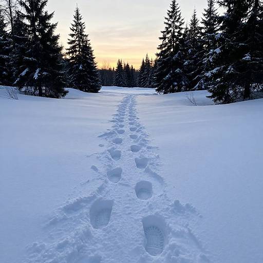 Deep Footprints in Serene Snowy Landscape