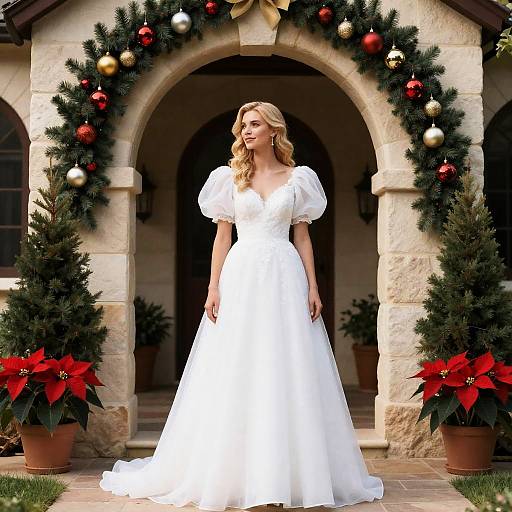 Bride in Puffy Sleeve Wedding Dress by Festive Archway