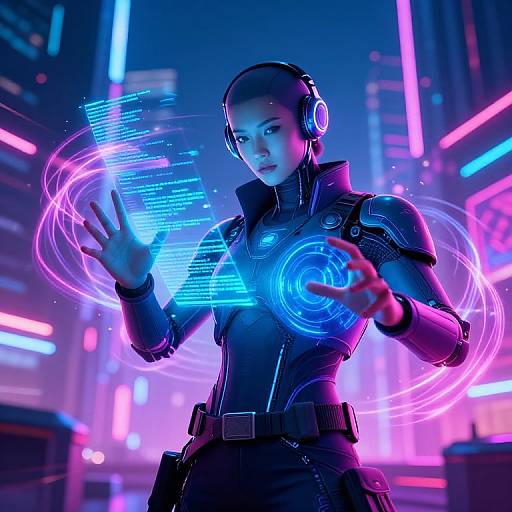 Cyberpunk AI with Neon Holograms