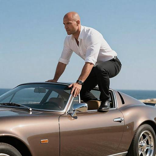 Bald Man on Vintage Sports Car