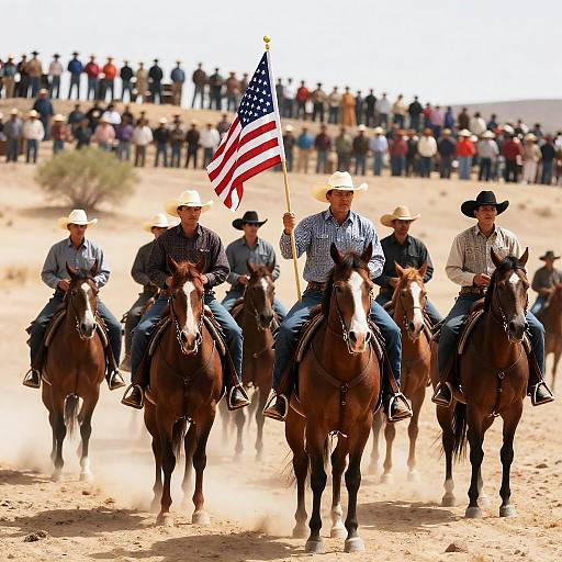 Cowboys in Desert with American Flag