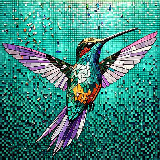 Glassy Mosaic Hummingbird in Iridescent Light