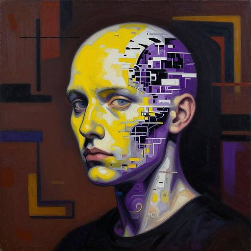 Glitched Biopunk Portrait in Oil