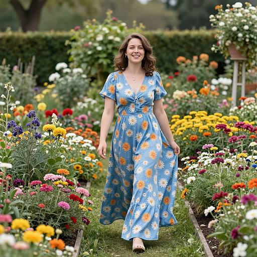 Joyful Woman in Vibrant Flower Garden