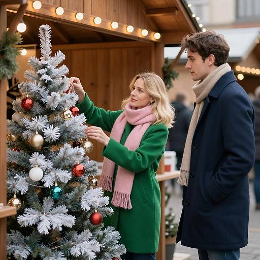 Festive Moment at Wooden Christmas Stall