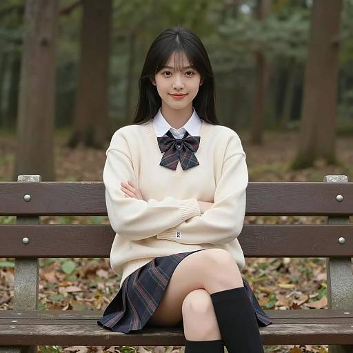 Charming Asian Woman in Forest Setting