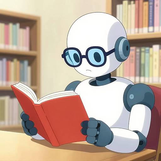 Anime Robot Reading in Bright Library