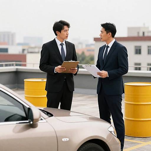 Business Meeting on Rooftop with Urban View