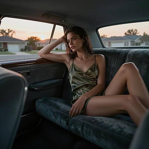 Cinematic Woman in Classic Car Scene