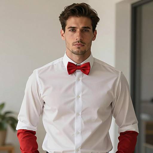 Man in White Shirt with Red Bow Tie