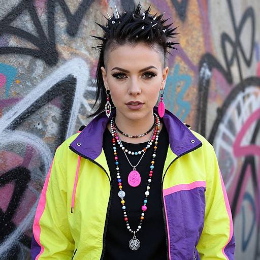 Edgy Punk Woman with Neon Jacket
