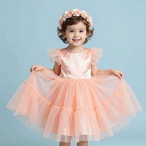 Smiling Toddler in Peach Tulle Dress
